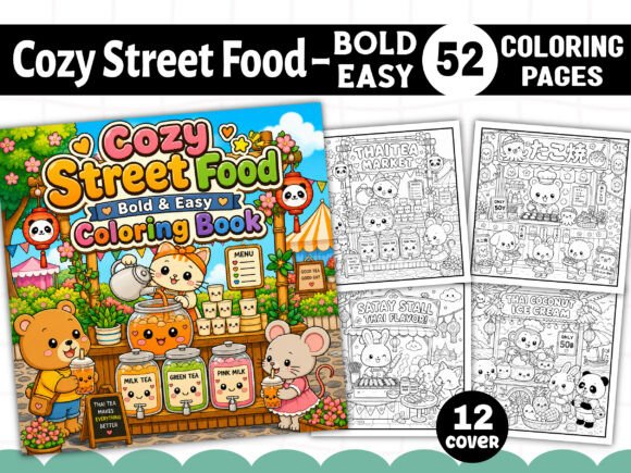 Preview of Cozy StreetFood Cute&Comfy Coloring Book coloring pages for adults
