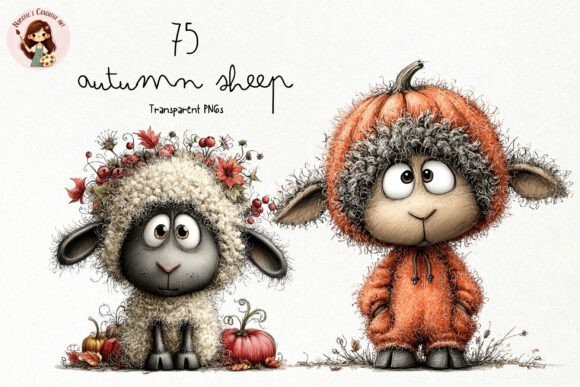 Cute Autumn Fuzzy Sheep PNG Clipart