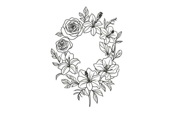 Floral Wreath Line Art