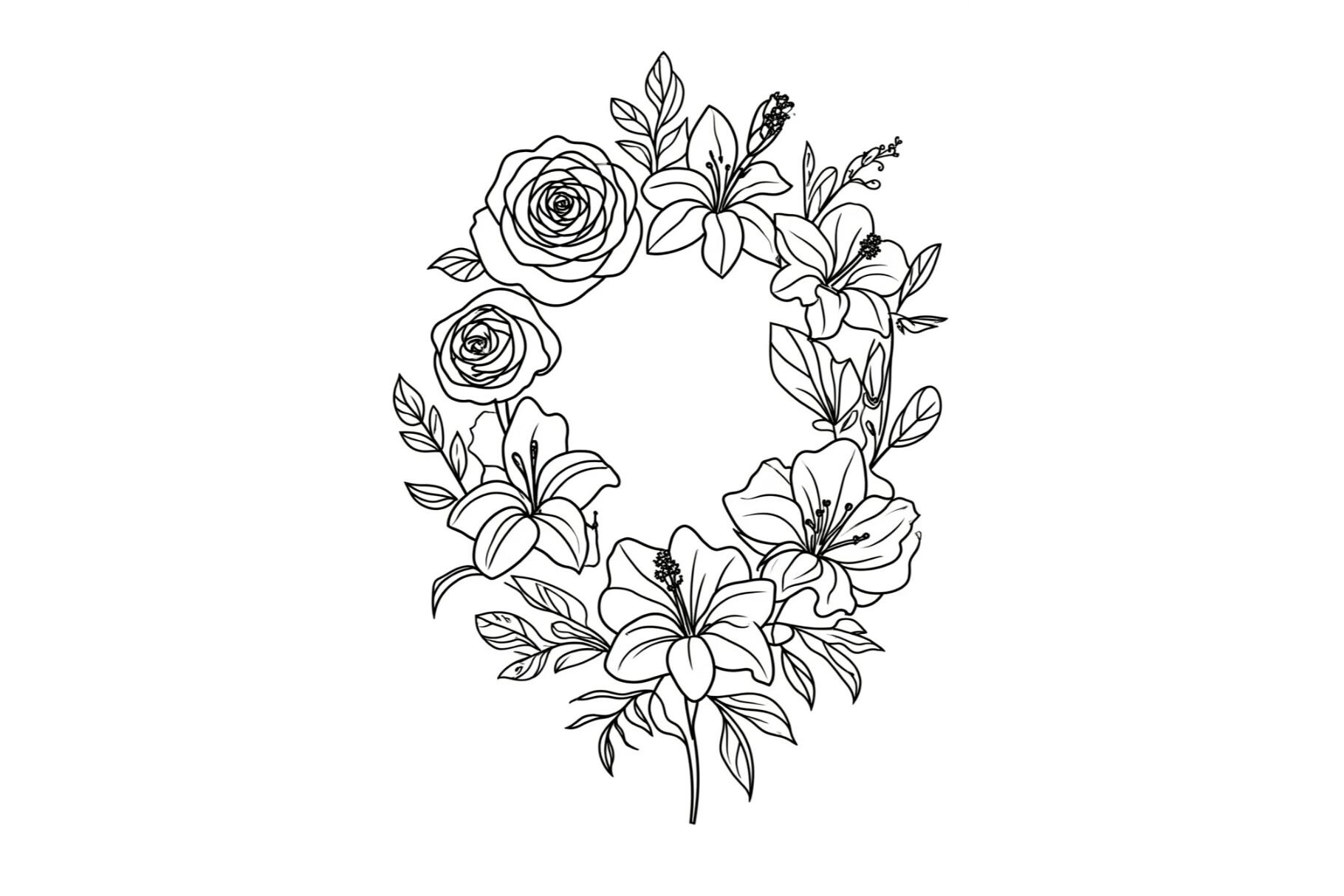 Floral Wreath Line Art