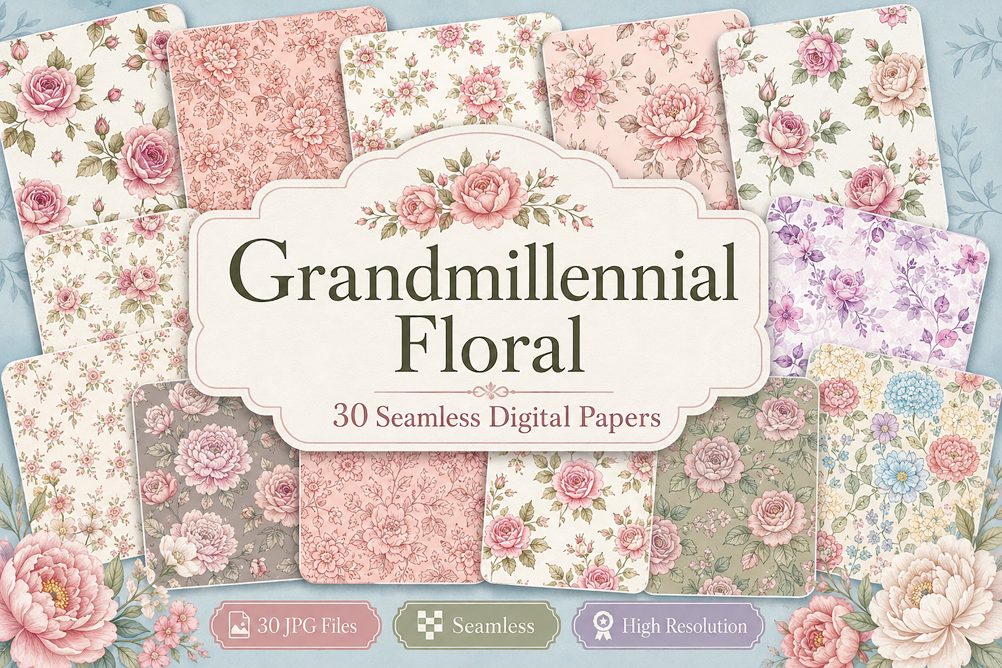 Grandmillennial Floral Seamless Bundle