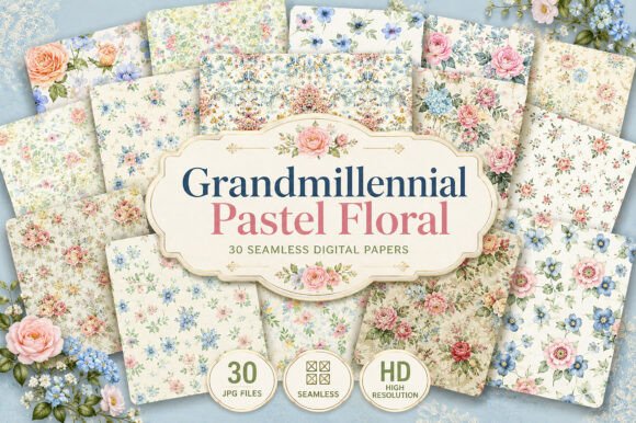 Grandmillennial Pastel Floral Digital
