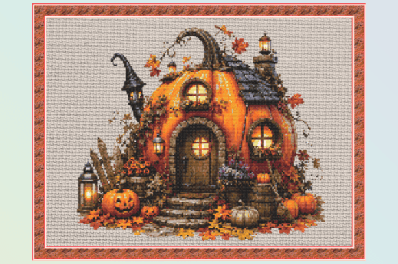 Halloween Pumpkin Cottage Cross Stitch P