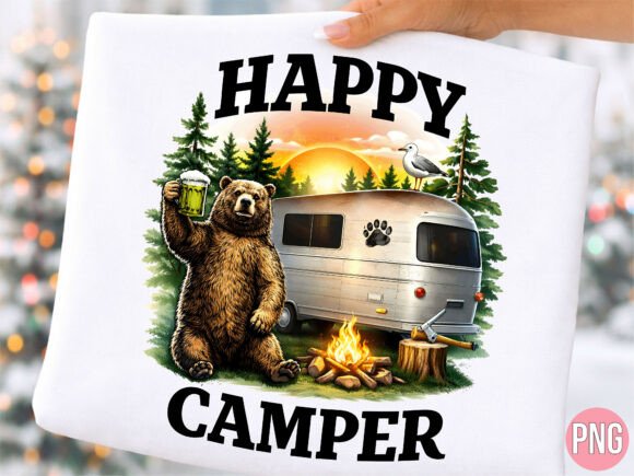 Happy Camper Bear Campfire Forest PNG