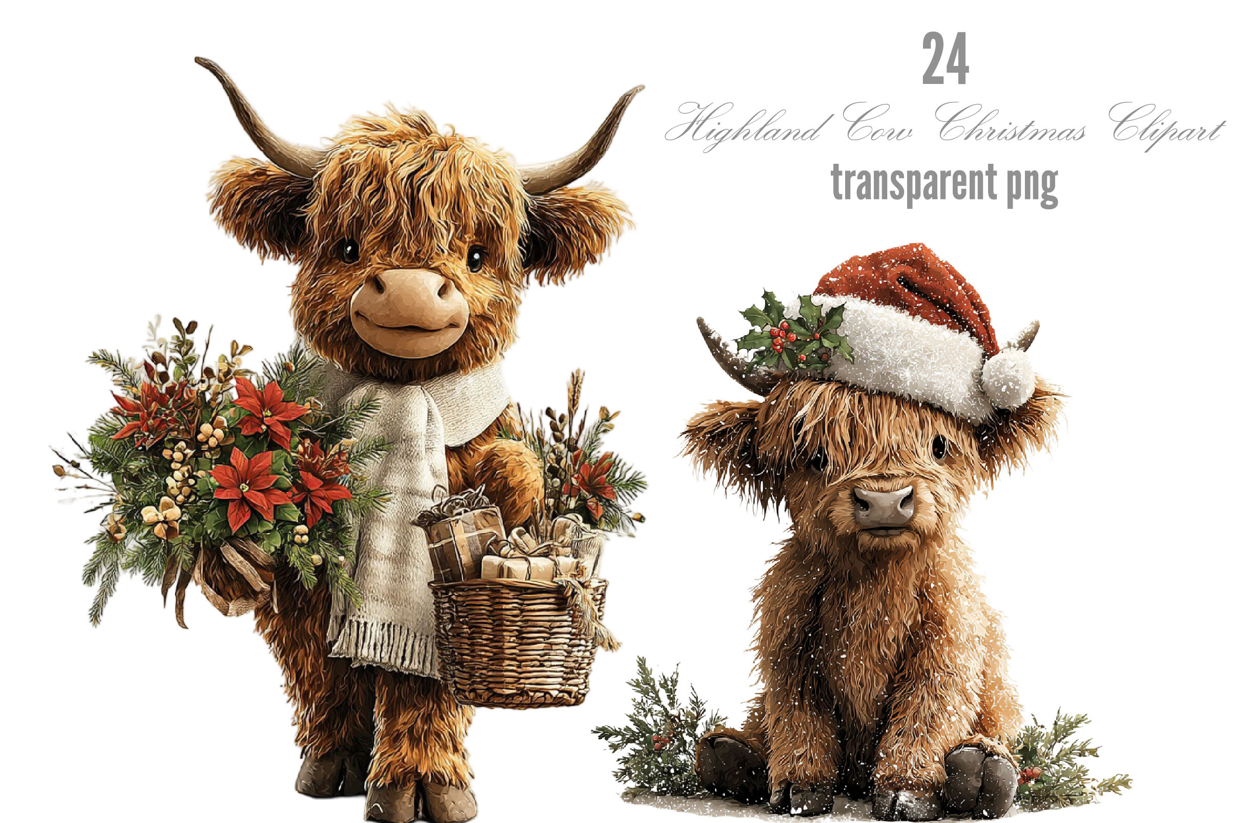 Highland Cow Christmas Clipart Graphic by king store · Creative Fabrica
