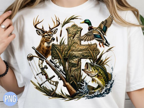 Hunting Fishing Cross Deer Duck PNG