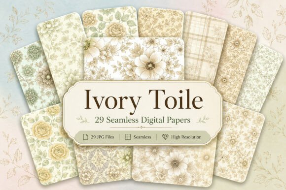 Ivory Toile Digital Paper Bundle Graphic by T.D. House · Creative Fabrica