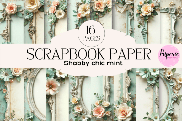 Mint Shabby Chic Scrapbook Paper