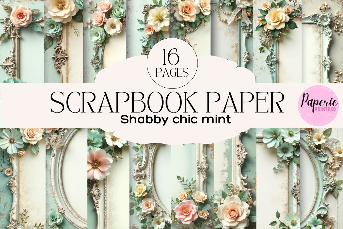 Mint Shabby Chic Scrapbook Paper
