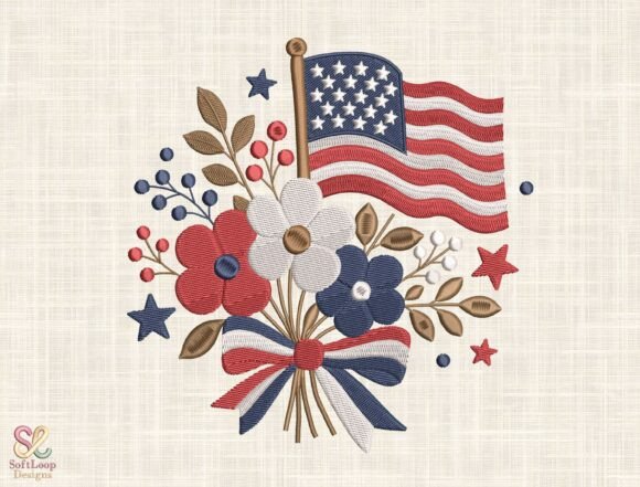 Patriotic Floral Embroidery Design