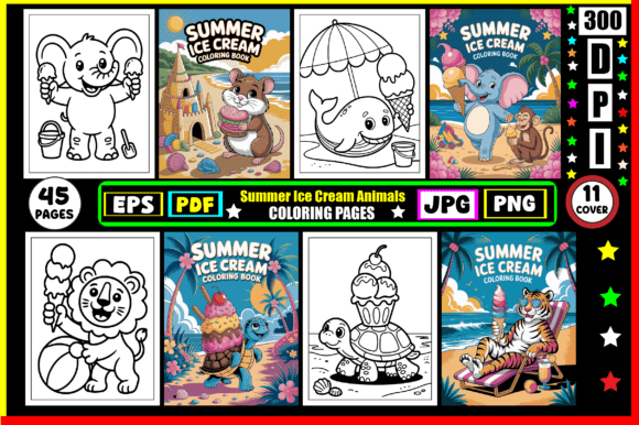 Summer Ice Cream Animals Coloring Pages