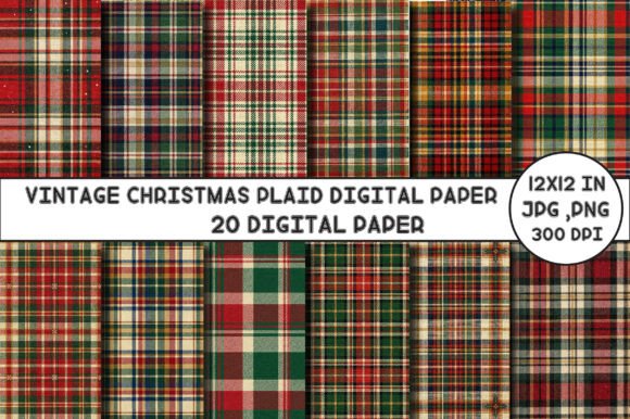 Vintage Christmas Plaid Digital Paper
