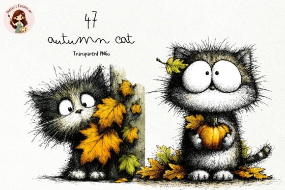 Watercolor Autumn Cat PNG Clipart