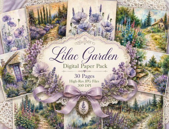 Preview of Watercolor Cottage Garden Digital Paper