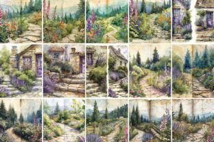 Watercolor Cottage Garden Digital Paper Graphic by Attractions Artist ...