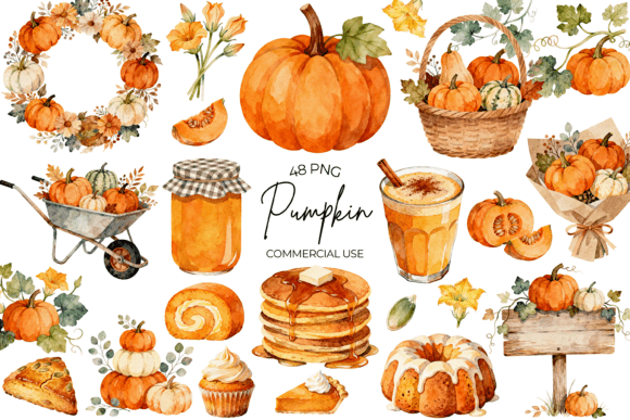 Watercolor Pumpkin Clipart Autumn Fall