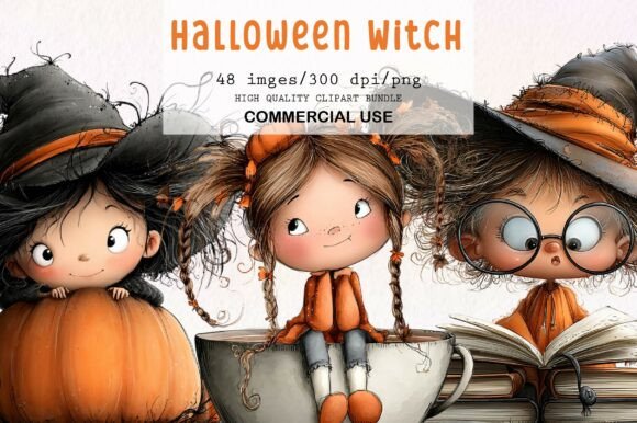 Whimsical Halloween Witch Clipart