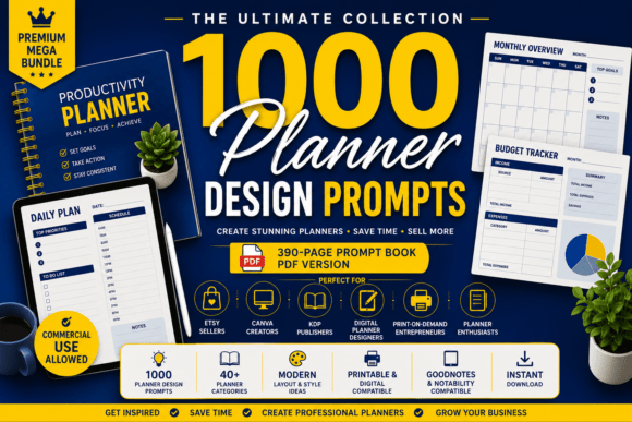 1000 Planner Design Prompts Bundle for Canva planner ideas and inspiration