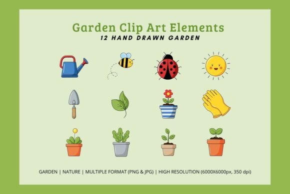 12 Garden Clipart Elements