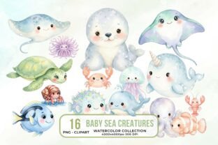 Baby Sea Creatures Watercolor Clipart