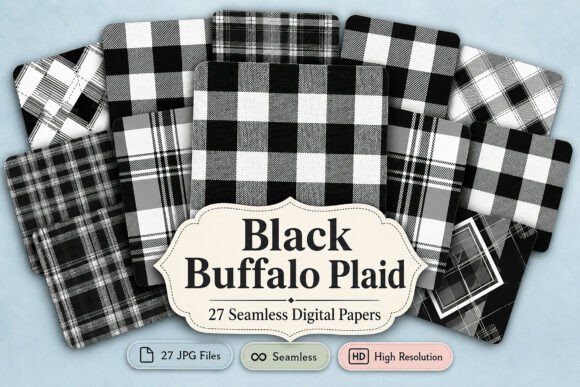 Black Buffalo Plaid Digital Paper Bundle