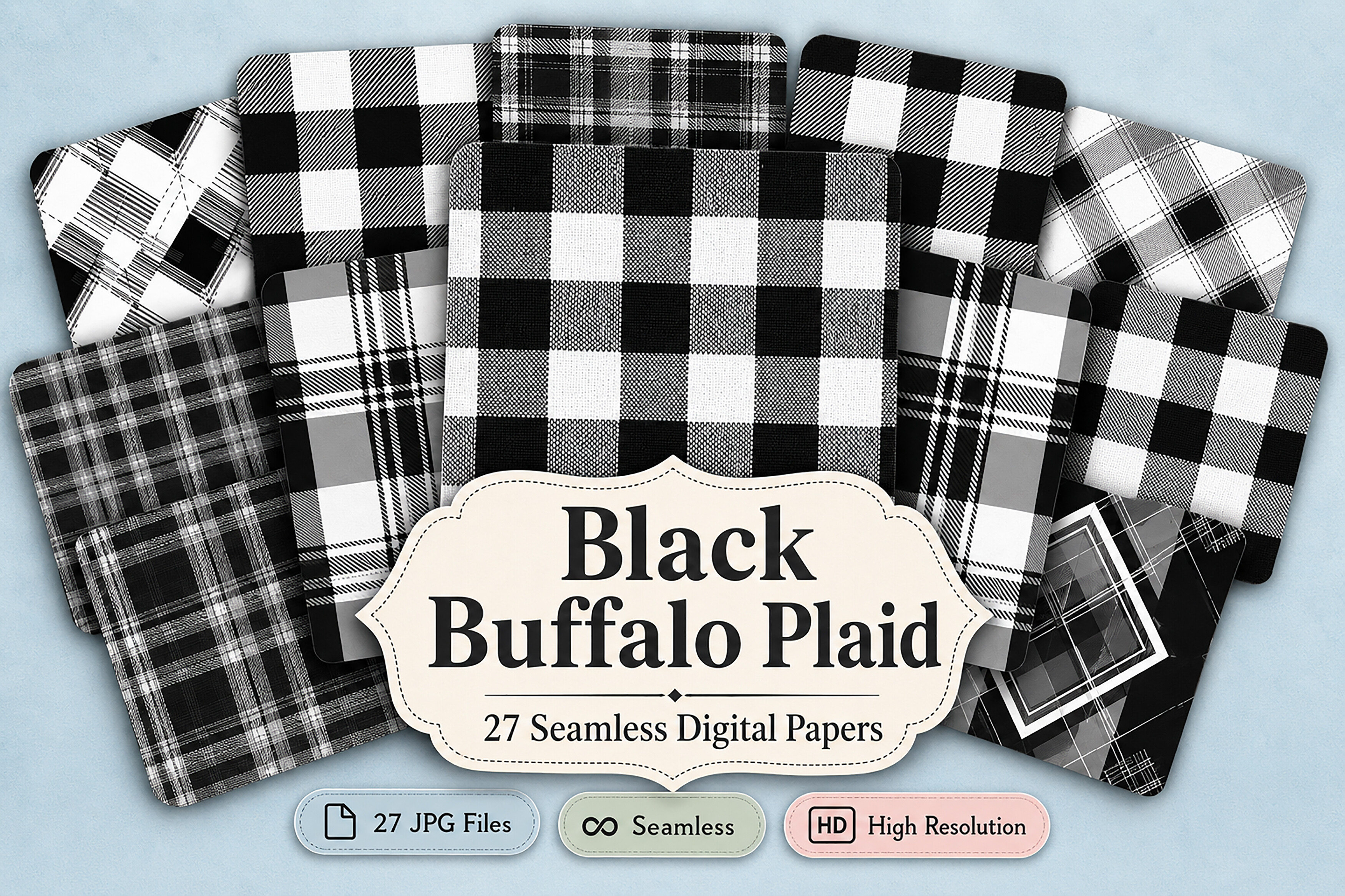 Black Buffalo Plaid Digital Paper Bundle