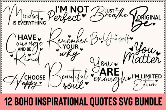 Inperational Rases 432 Boho Inspirational Svg Png Bundle Designs & Graphics