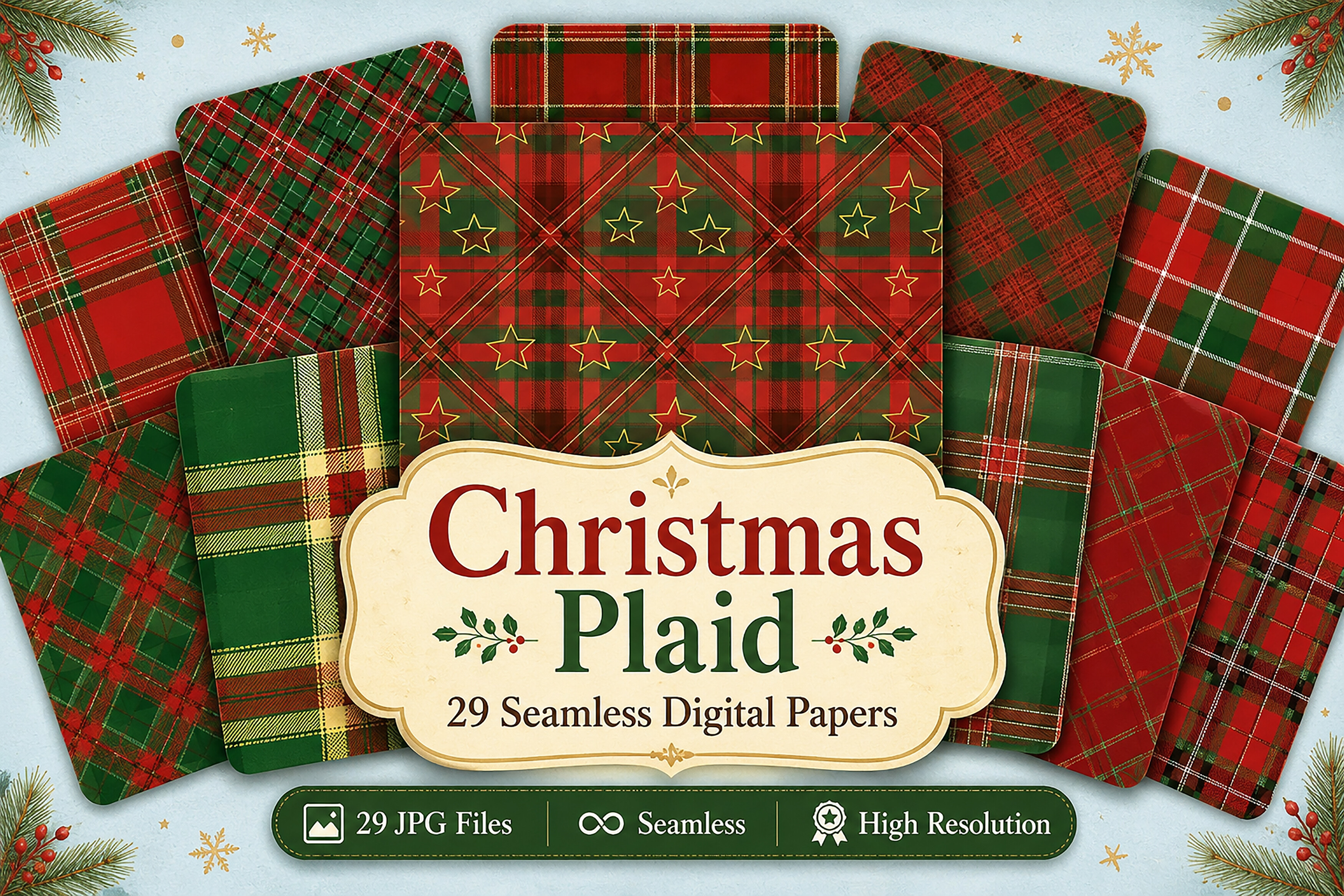 Christmas Plaid Seamless Digital Bundle