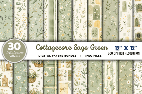 Cottagecore Sage Green Daisy Papers