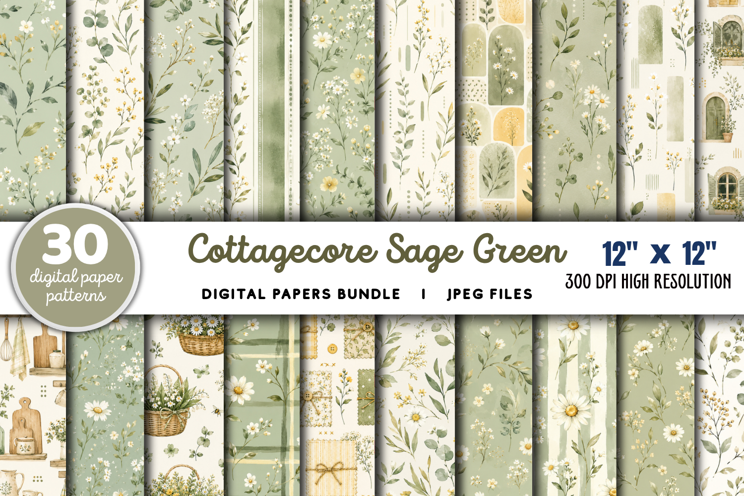 Cottagecore Sage Green Daisy Papers