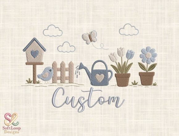 Custom Garden Scene Embroidery Design