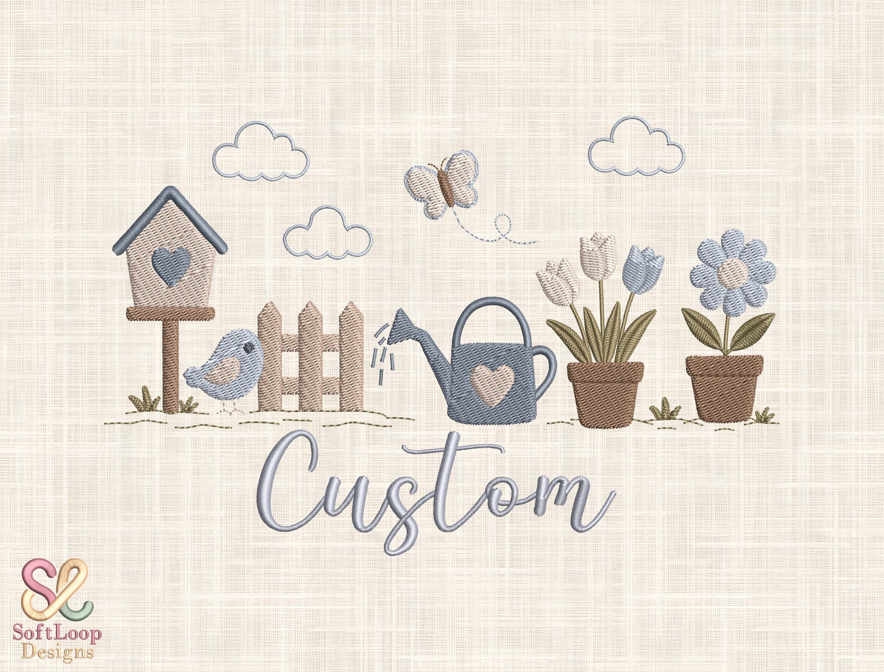 Custom Garden Scene Embroidery Design