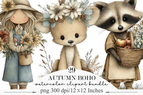 Cute Autumn Boho Whimsical Clipart
