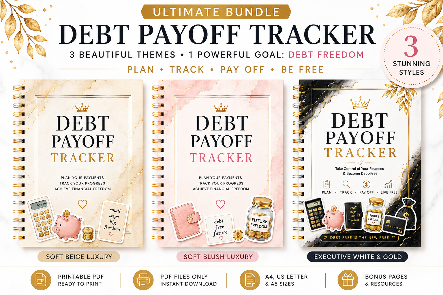 Debt Payoff Tracker Bundle – 3 Color