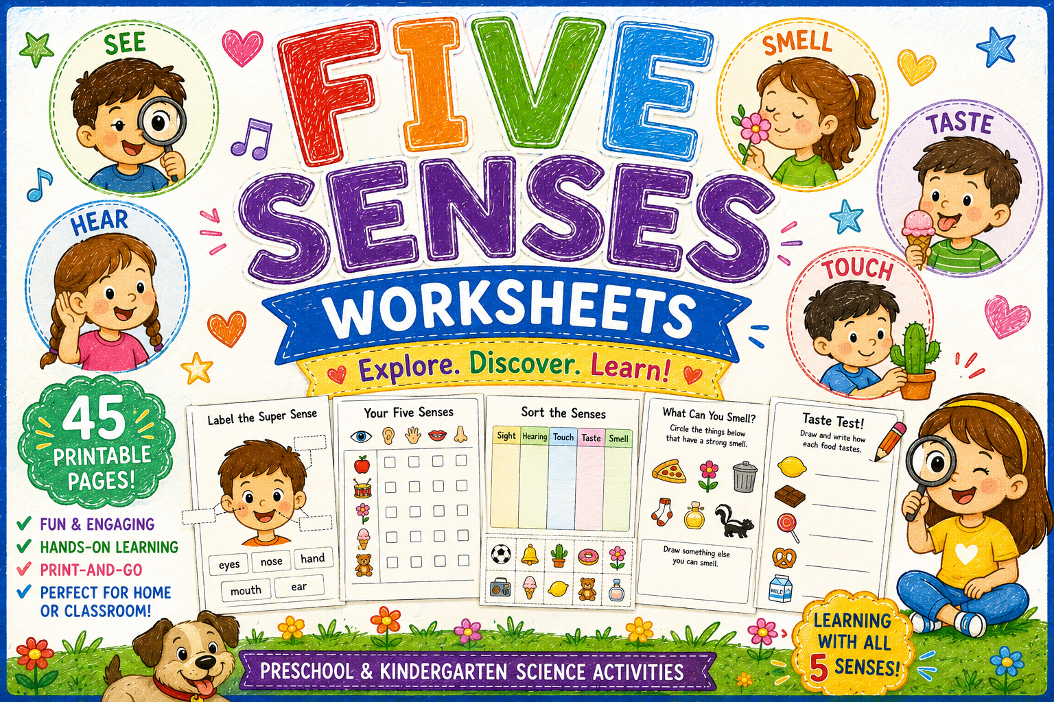Five Senses Worksheets | 45 Printables