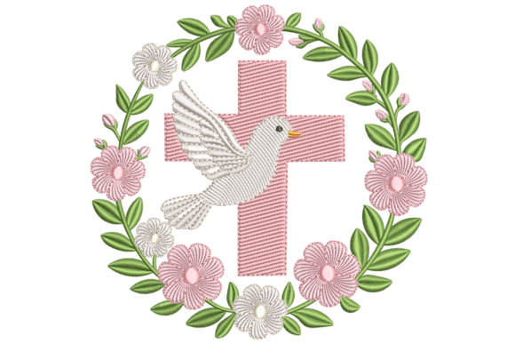 Floral Cross Dove Embroidery Design