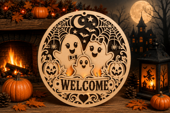 Ghost Halloween Welcome Sign Laser Cut