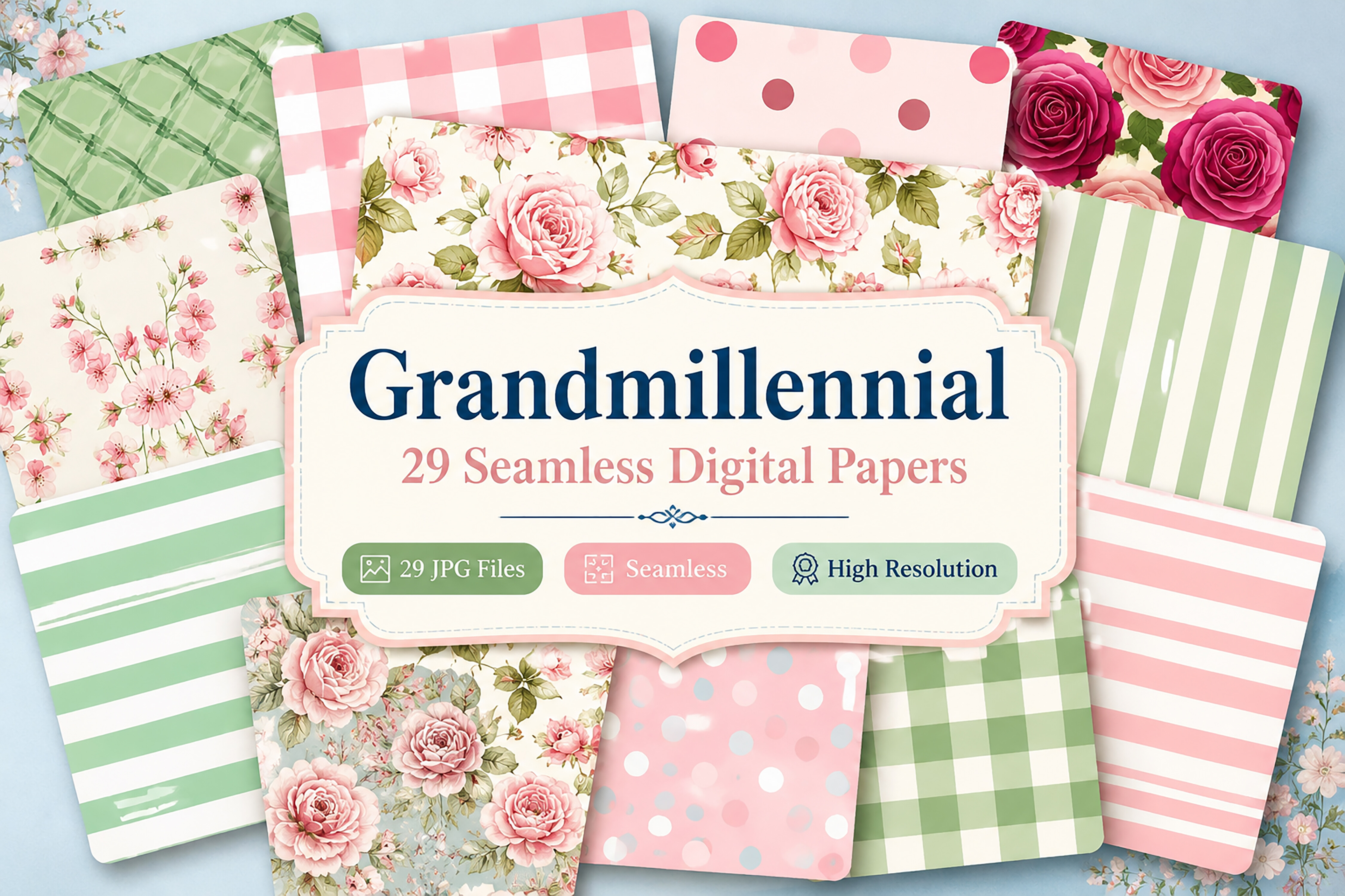 Grandmillennial Digital Paper Pack