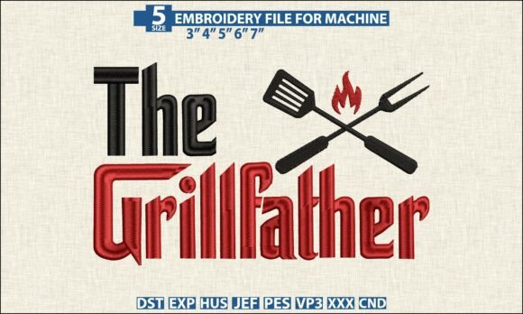 Grillfather BBQ Embroidery DST PES File