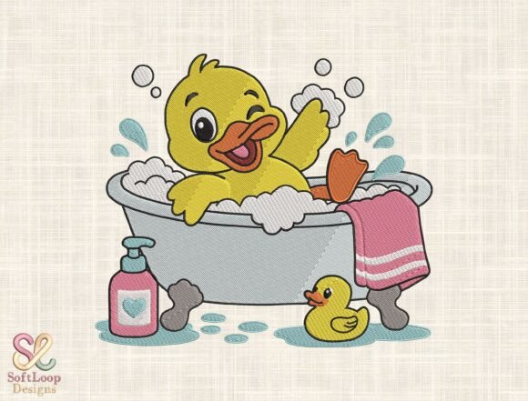 Happy Duckling Bath Time Embroidery File