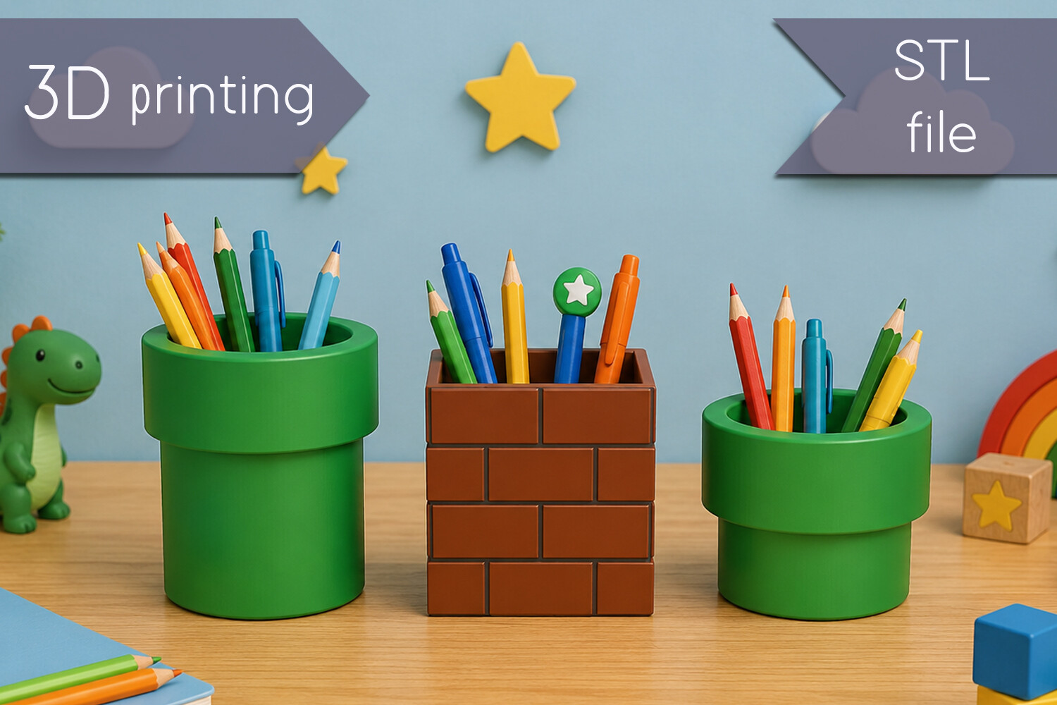 Kids Pen Holder STL | 3D Printable Desk Organizer Model - Image 5