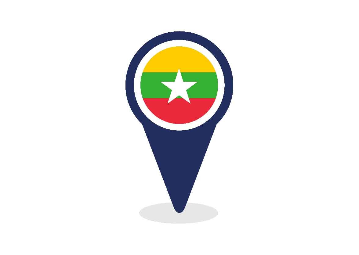 Map Pointer with Myanmar Flag