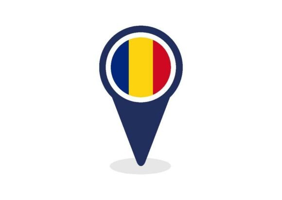 Map Pointer with Romania Flag
