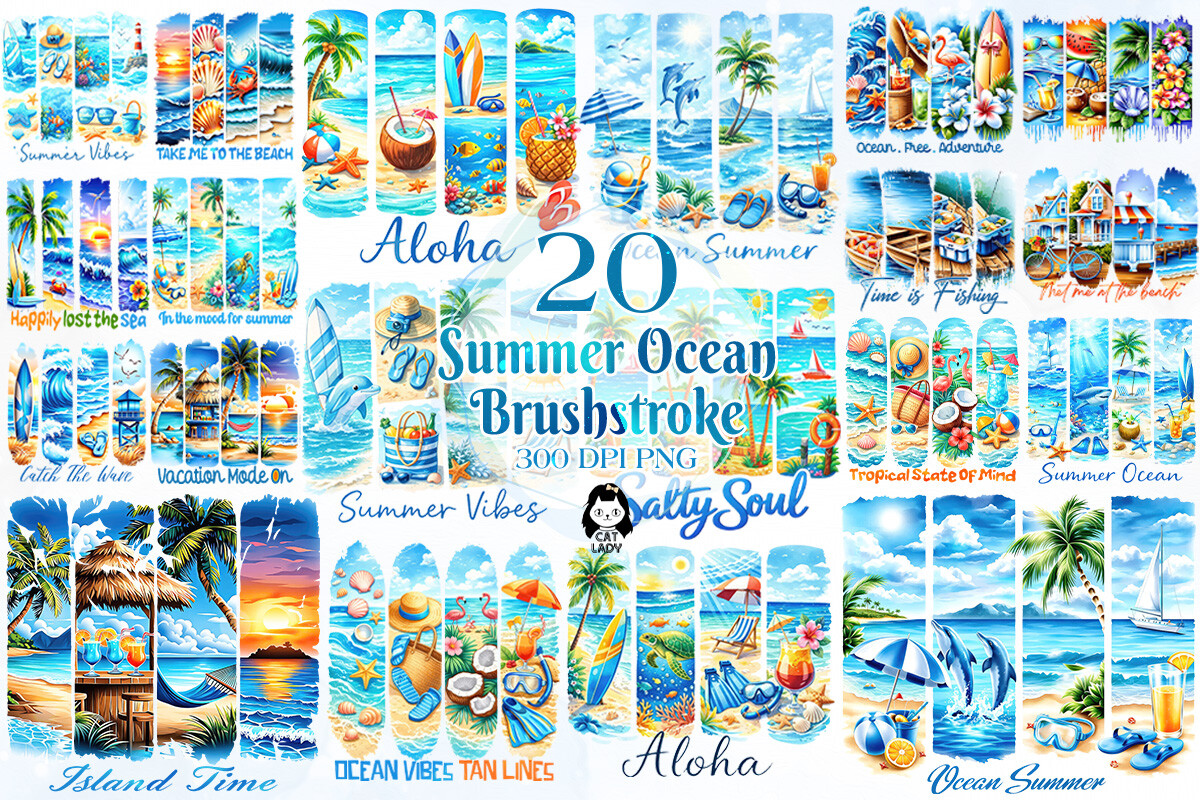 Summer Ocean Brush Strokes Clipart Graphic by Cat Lady · Creative Fabrica