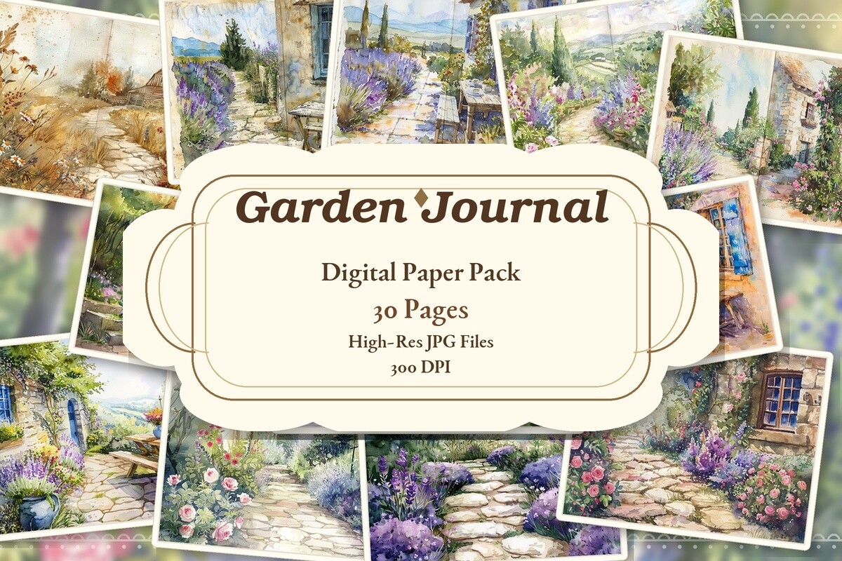 Watercolor Cottage Garden Digital Paper Graphic by Attractions Artist ...