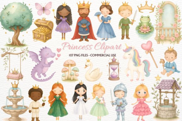 Watercolor Magic Kingdom PNG Princess