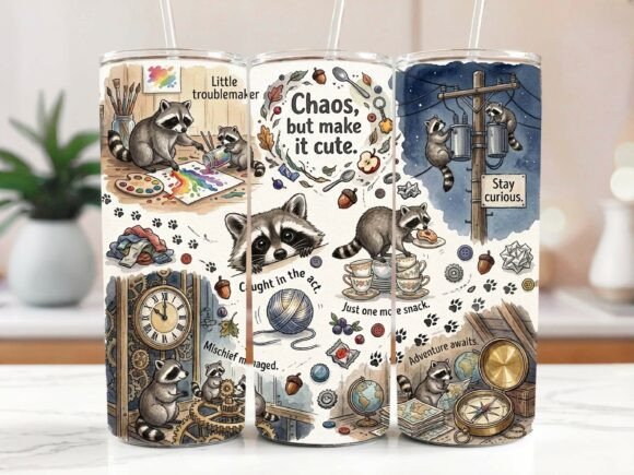 Watercolor Funny Raccoon Tumbler Wrap