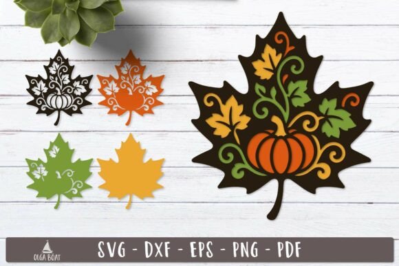 3d Pumpkin Maple Leaf Layered SVG Design