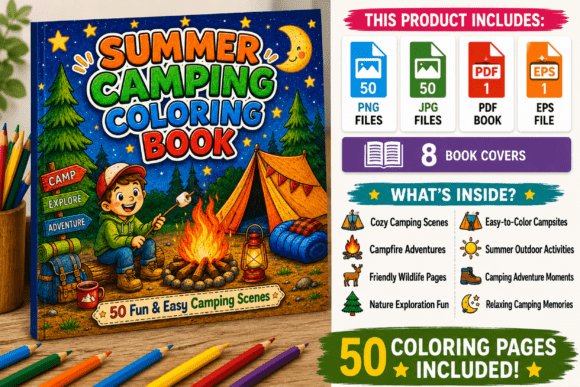 Preview of 50 Summer Camping Coloring Pages coloring pages for kids