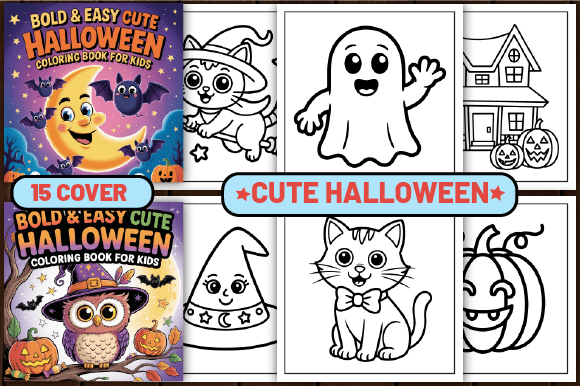 75 Bold & Easy Cute Halloween Color Page
